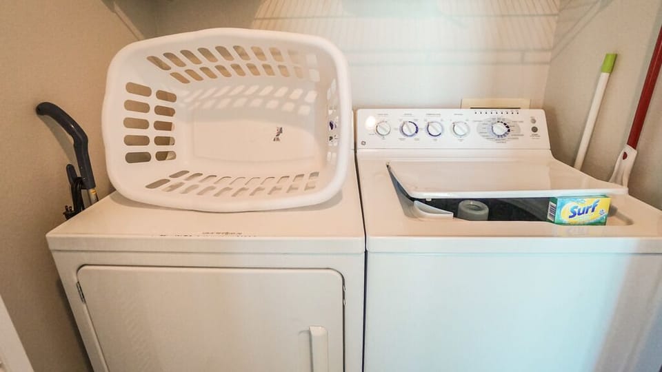 Your own in-unit washer and dryer make packing light a breeze, with a laundry basket and cleaning supplies ready when you need them.