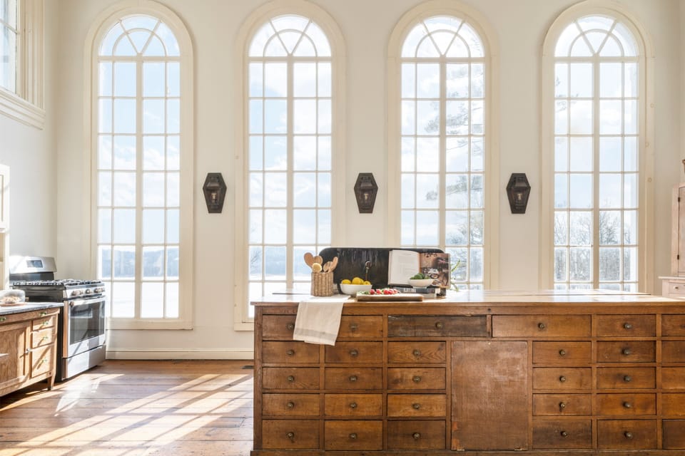 Large kitchen featuring an island.