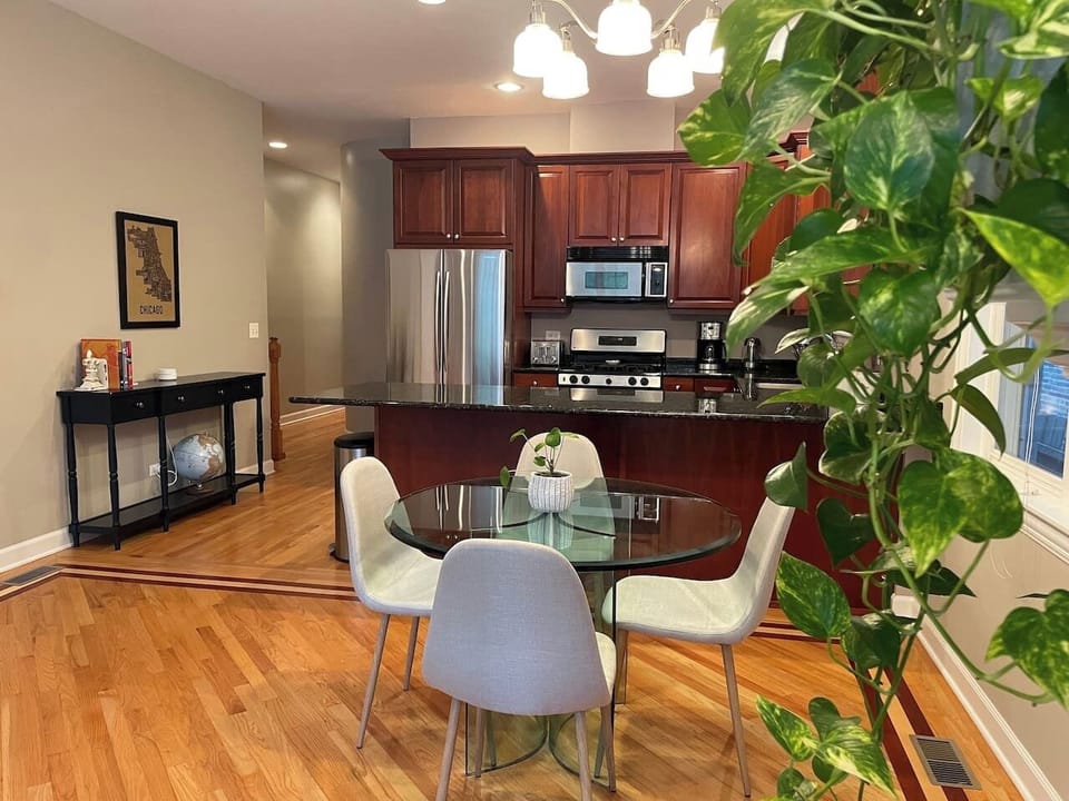 Fully. equipped kitchen with full-size appliances for cooking, takeout, or long stays