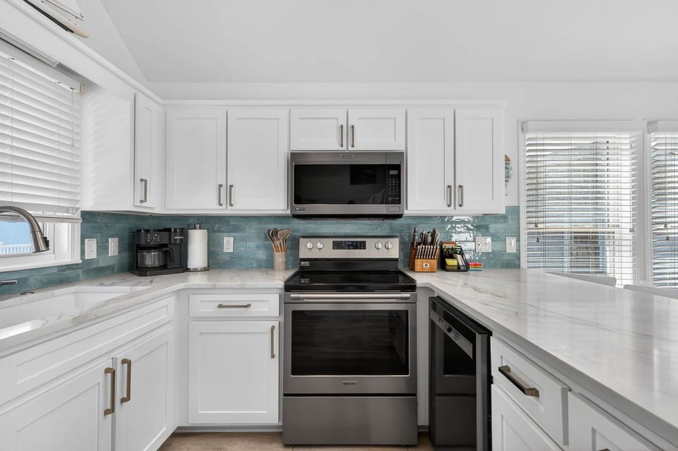 Remodeled fully stocked kitchen.