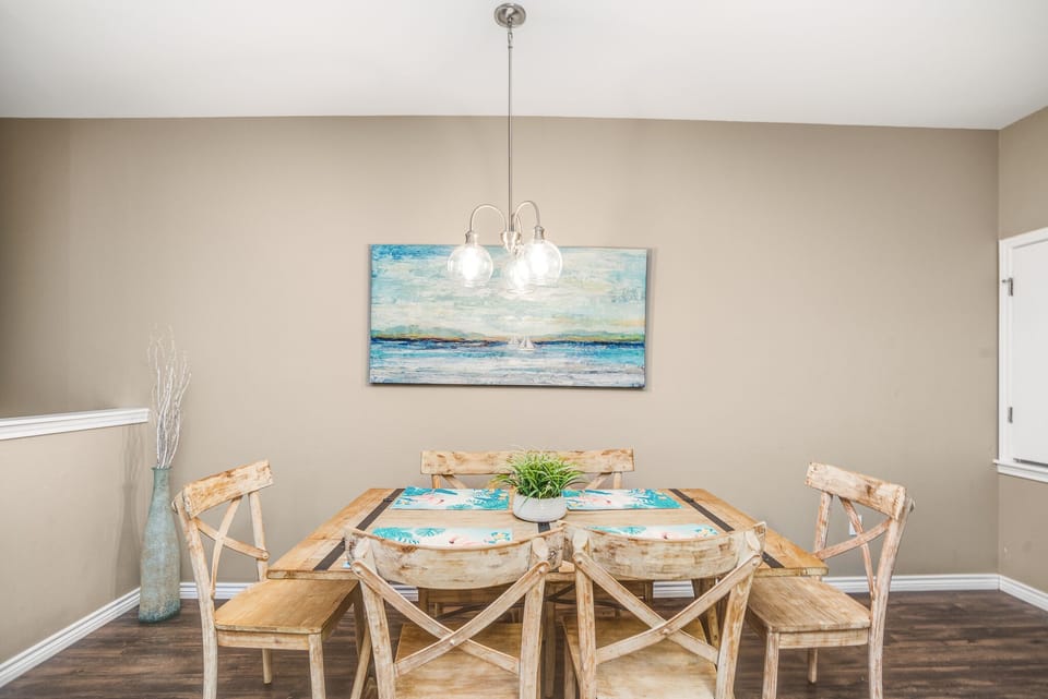 Large kitchen table seats 6. 