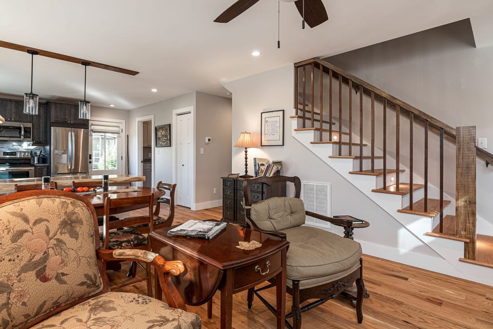 These chairs are so comfy!  The lovely floors are wide oak boards throughout.