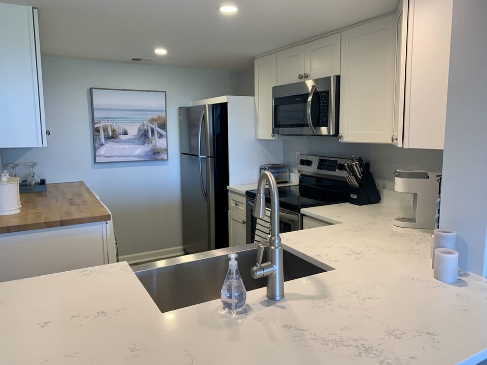 Large quartz countertop area.