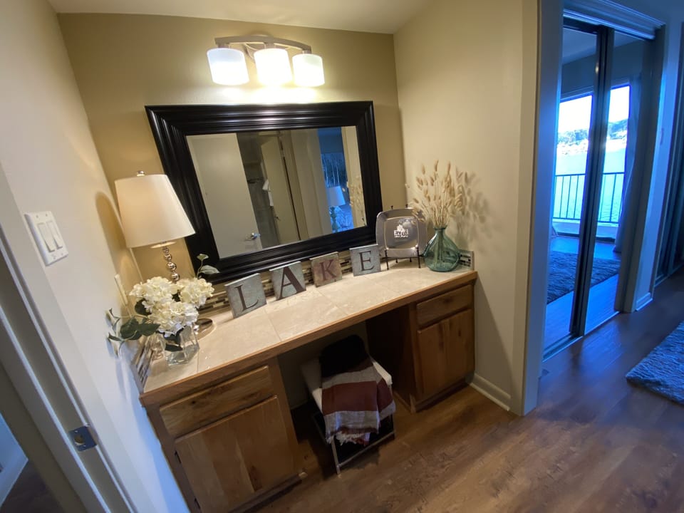 Vanity in the master bedroom includes
more towels and blow dryer. 