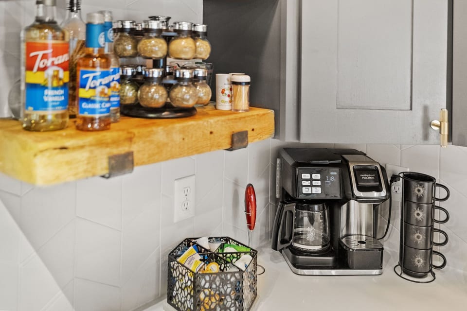 Coffee, creamers, and sweeteners provided.  