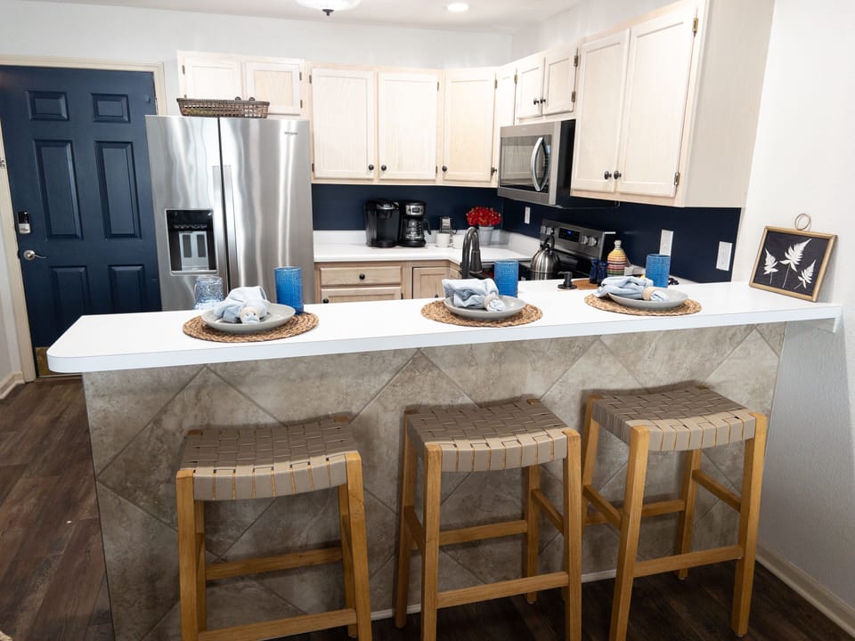 Large open kitchen with lake view