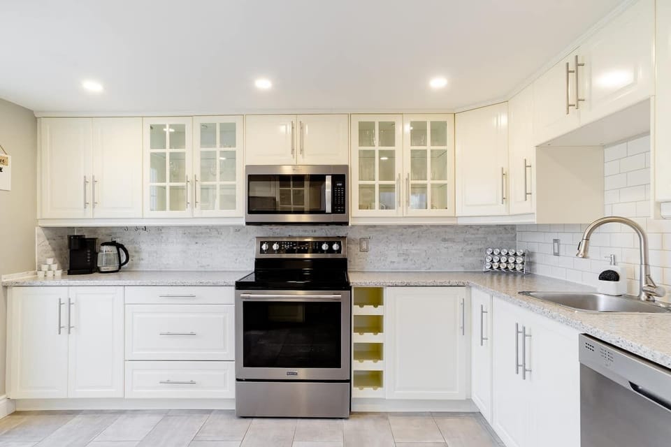 Fully equipped kitchen with stainless steel appliances