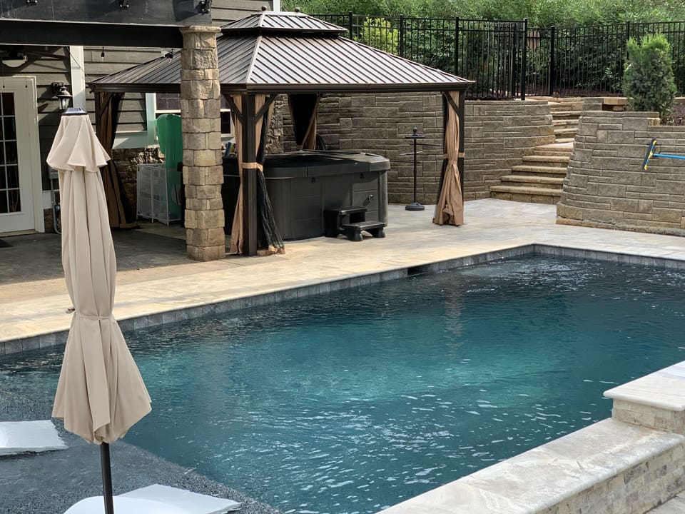 6 person private Hot Tub, gazebo has timed lighting for nighttime relaxing
