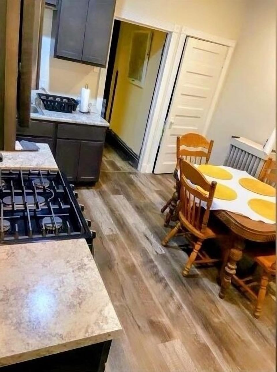 Newly remodeled kitchen (view front back door)