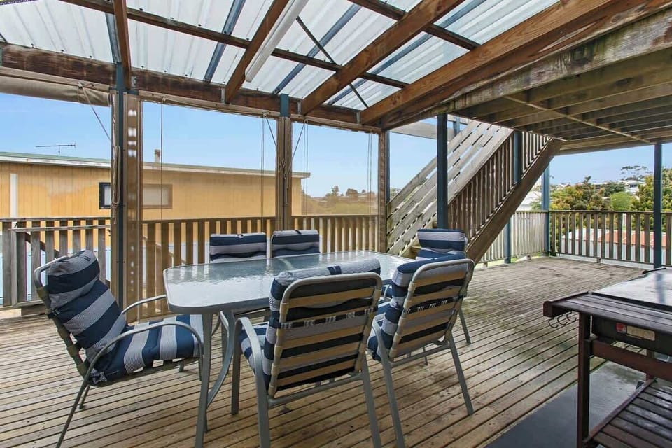 The excellent deck area is great for dining.