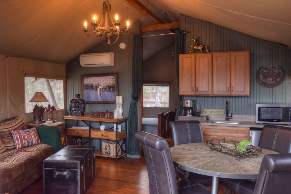 Living and dining inside and out at The Rhondaposa. 
