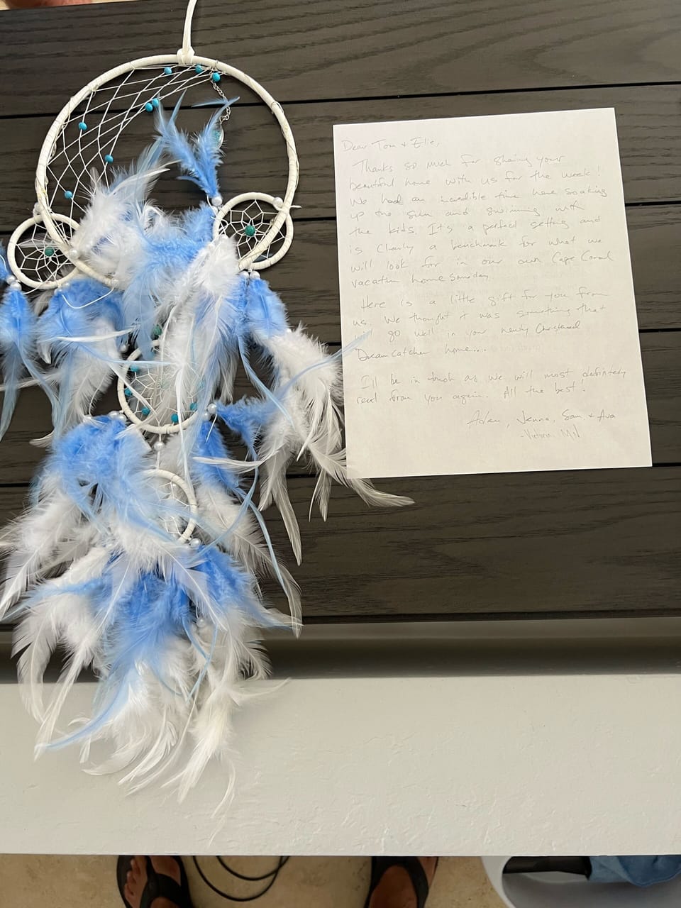 Thank you note and gift from our guests