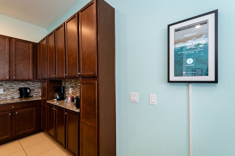 Kitchen showing interactive guest information point