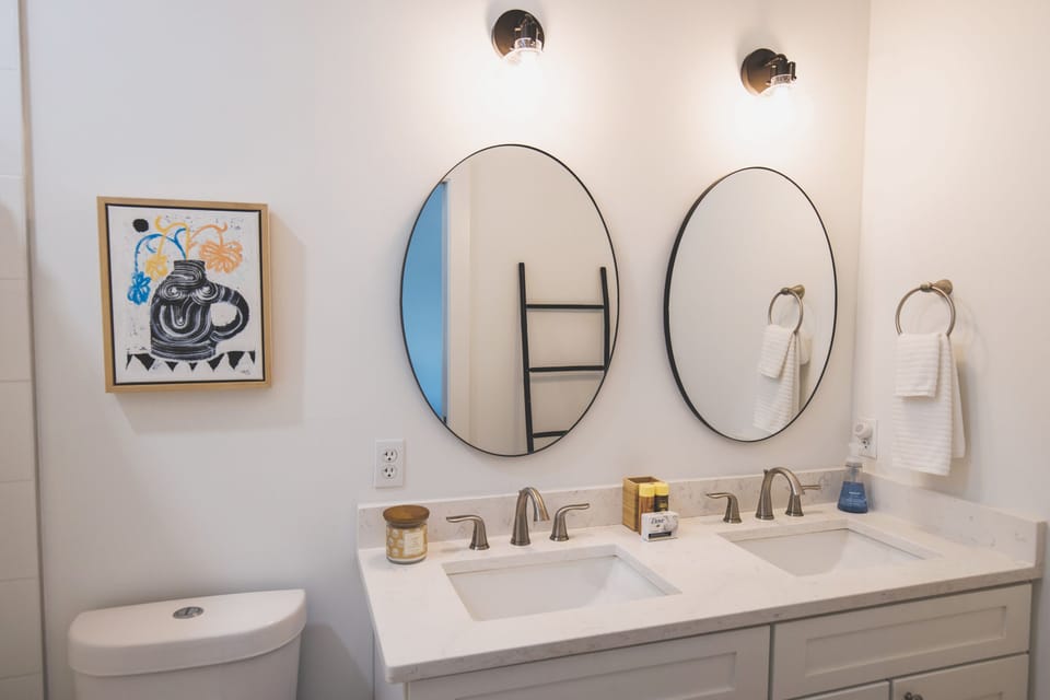 Double vanity in the west master bathroom.