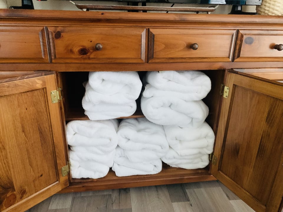 Extra towels in master bedroom dresser.  You won't run out of towels. 