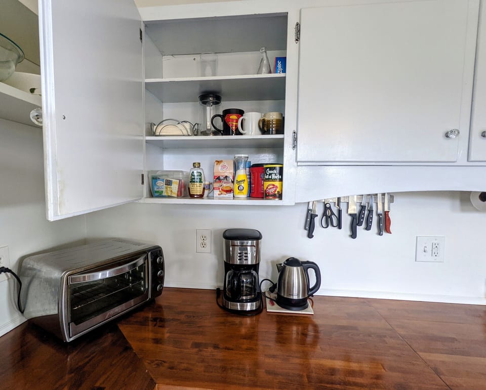 We stay stocked with tea and coffee fixins. 