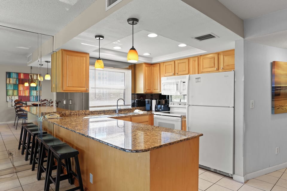 Kitchen with island and seating