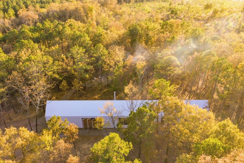 Exterior Retreat: Experience serene nature views nestled among lush trees in Broken Bow!