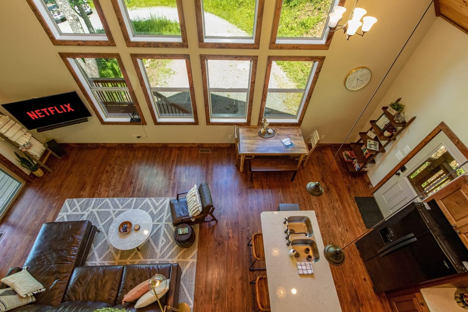 Looking down from the upstairs bedroom.