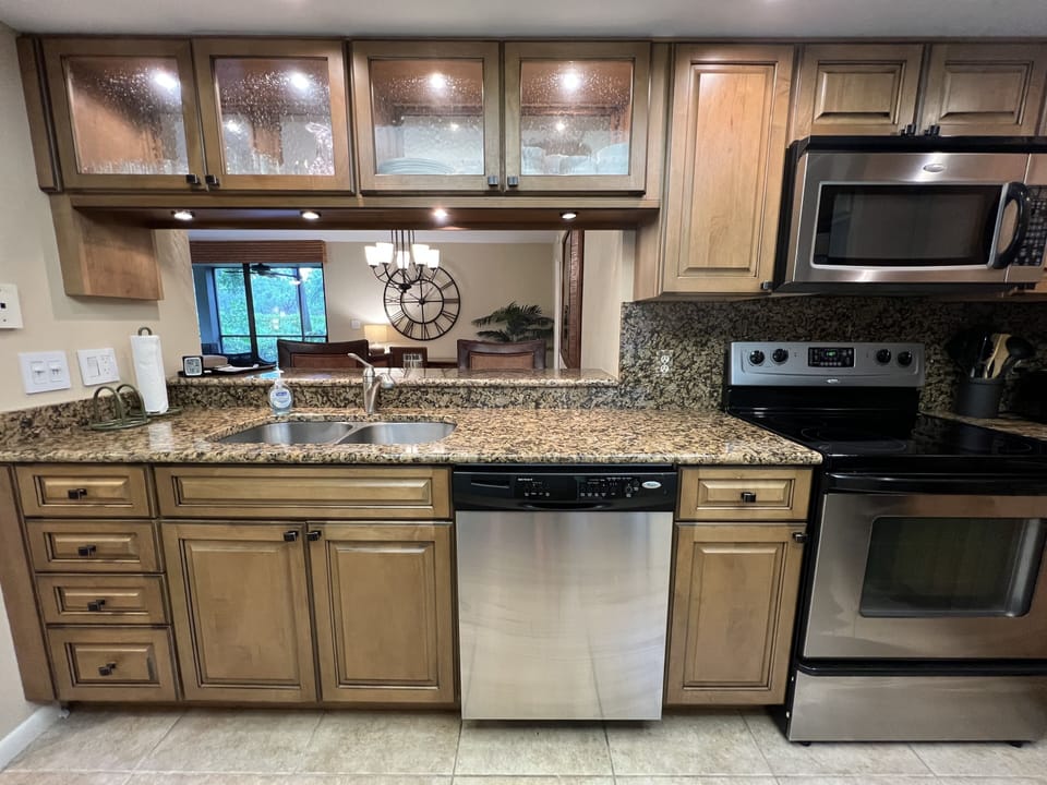 Kitchen look into dining area.