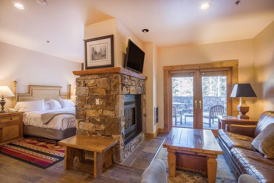 Cool two-sided stone fireplace