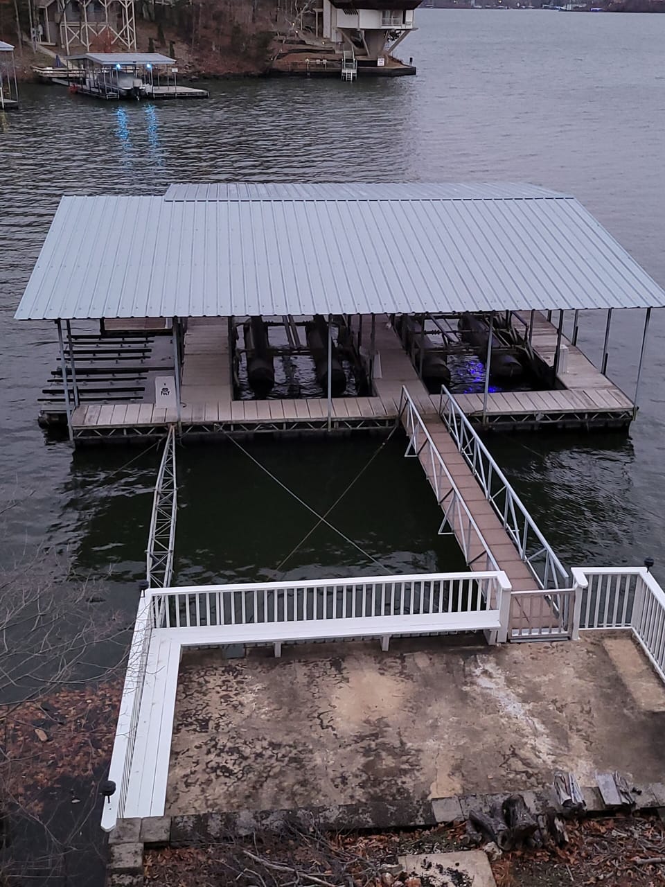 Large private dock for guests with dual boat lifts and quad jetski lifts for use