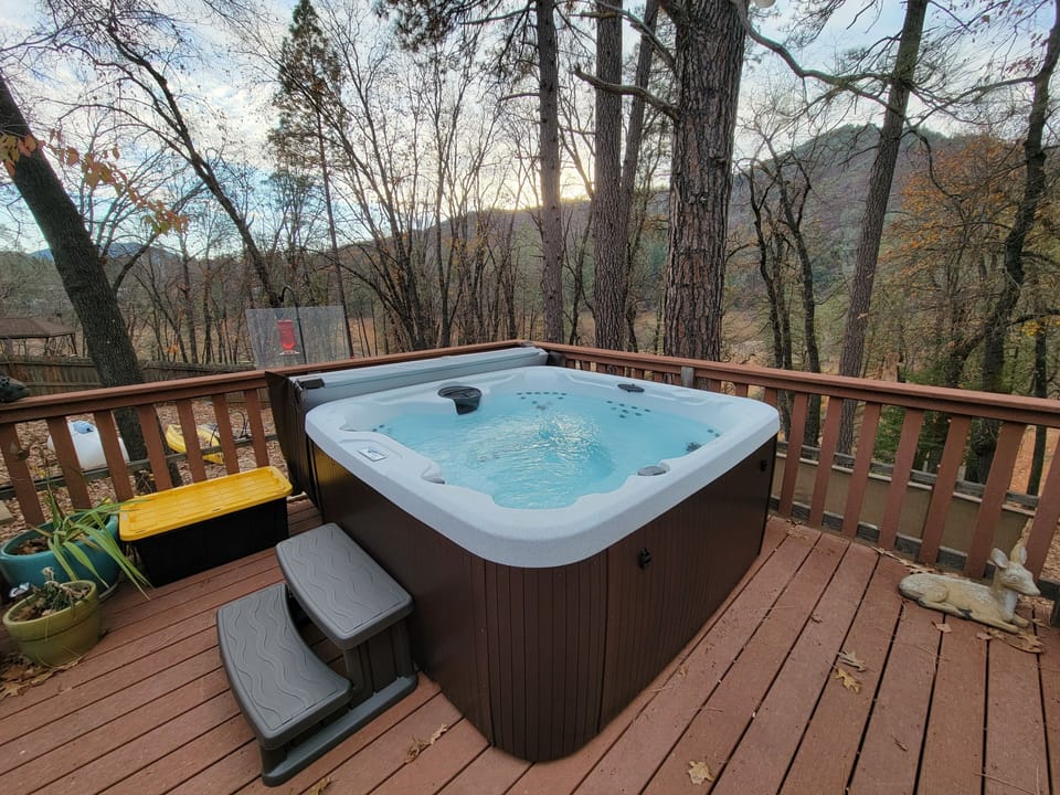 Relax in the 6 person hot tub after a fun day of exploring the outdoors