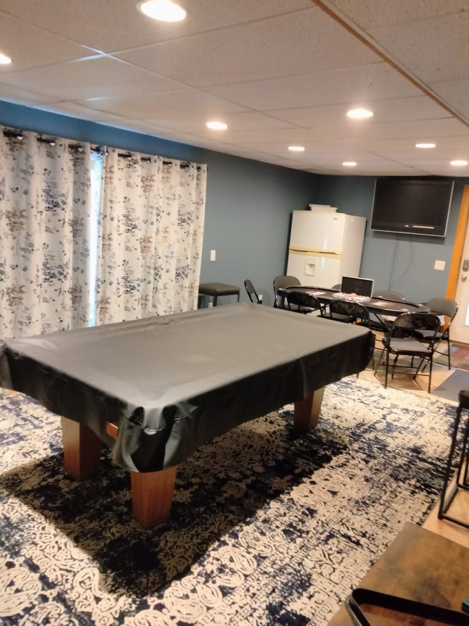 1st Fl. pool table, 8 person poker table & refridgerator