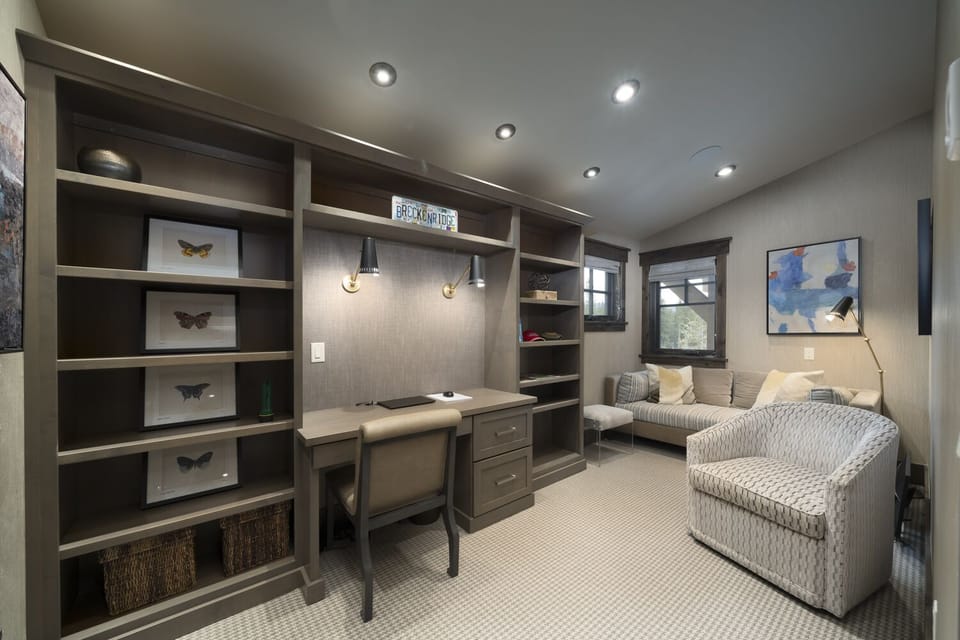 Office space with built in shelving in home