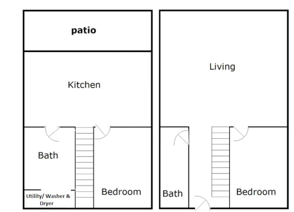 Floorplan of the home. Left (lower level), right (main floor)