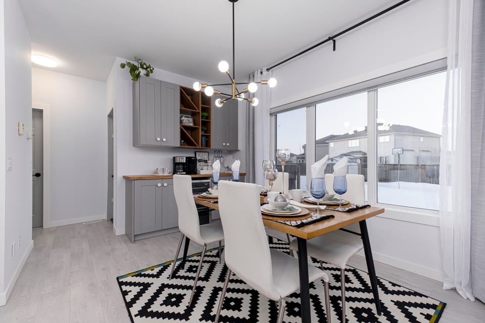 Dining Room with a wine fridge and coffee/tea station