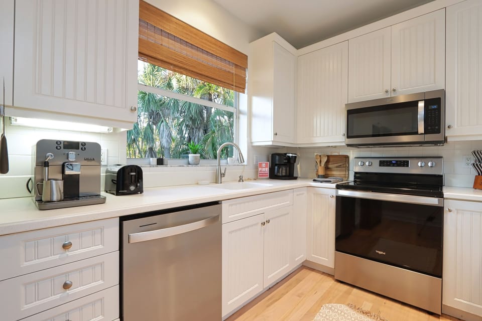 Kitchen with stainless steel appliances