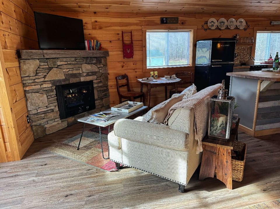 Enjoy dining or lounging by the gas fireplace