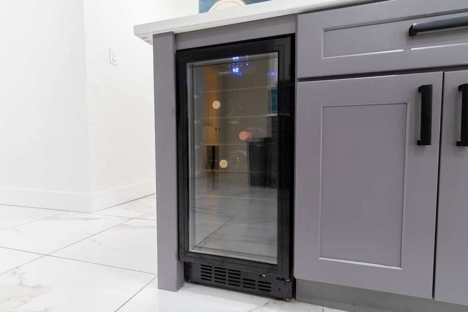Keep your wine dry and cold in the built-in wine fridge