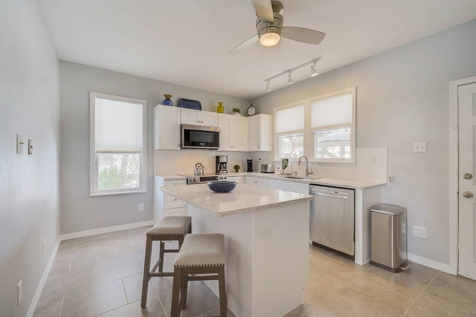 Spacious kitchen with a lot of natural light