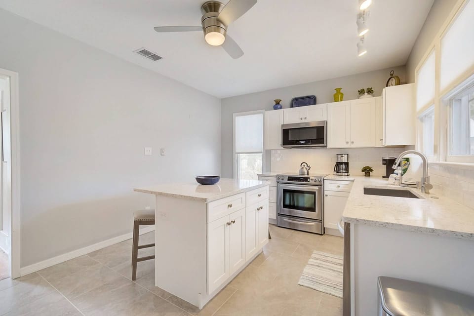 Newly renovated kitchen and breakfast bar