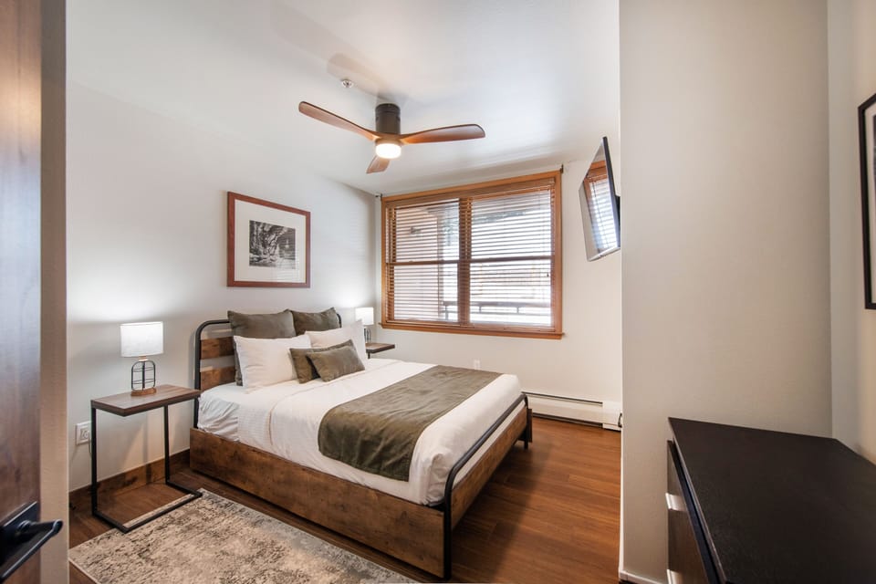 Indoors, Ceiling Fan, Home Decor, Bed, Bedroom