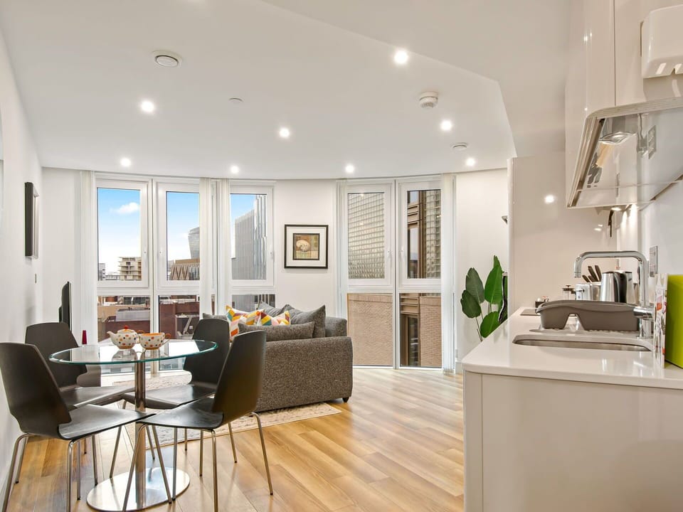 Interior Design, Flooring, Furniture, Ceiling, Floor, Apartment, Living Room, Room, Light Fixture, Couch