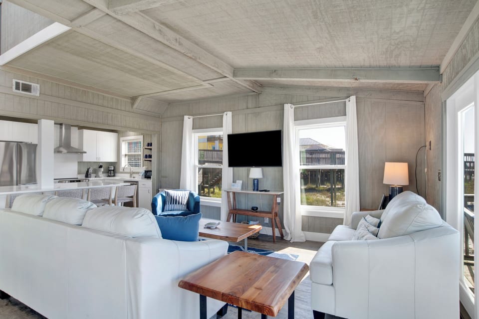 Comfortable seating and large mounted TV