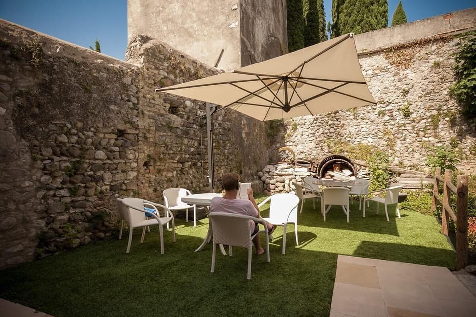 Private table and sun umbrella on terrace
