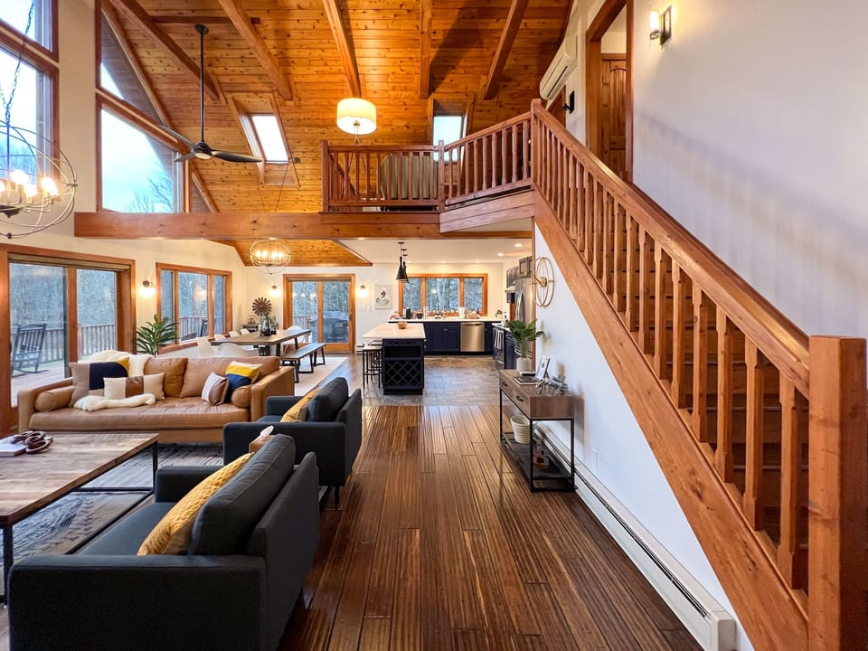 Enter into the open floor plan main area and get a beautiful view of the slopes.