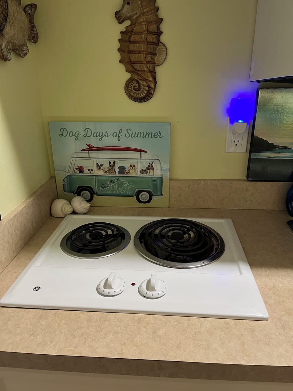 There is a 2 burner stove for your cooking needs.