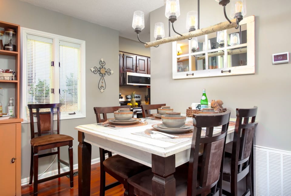 Dining room, open to living area.  Table does expand and can seat 6