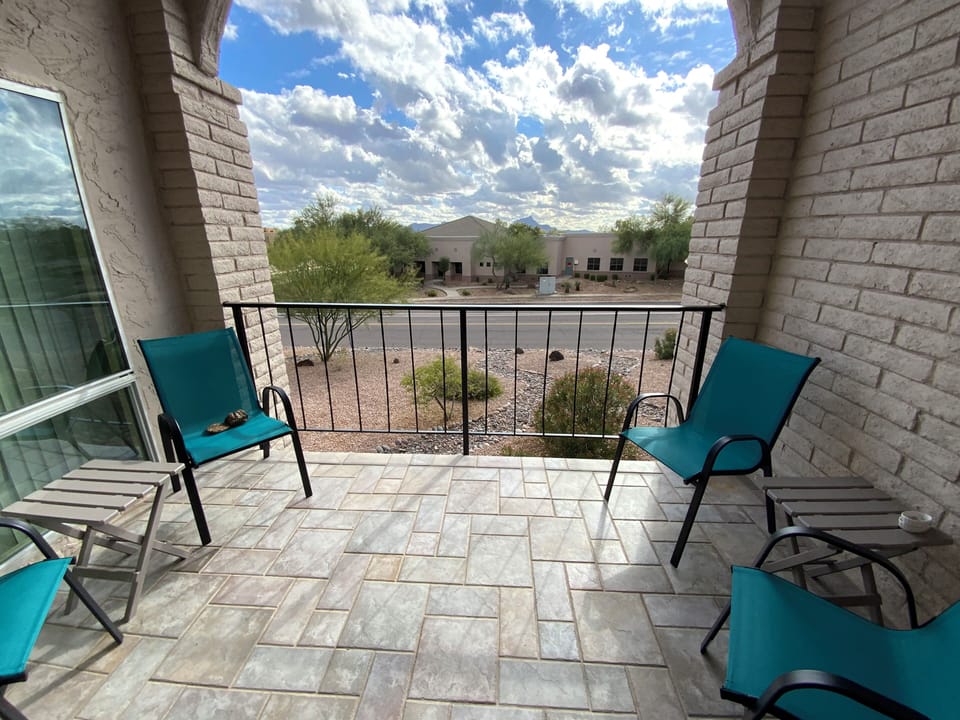 Patio with view of Fountain and Red Mountain