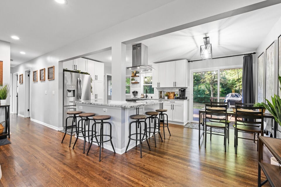 Open concept living room and kitchen. 