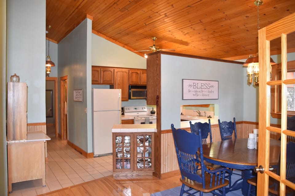 Pine ceilings throughout the cabin.