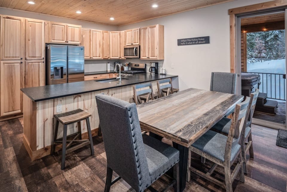 Plenty of seating at the dining table and counter