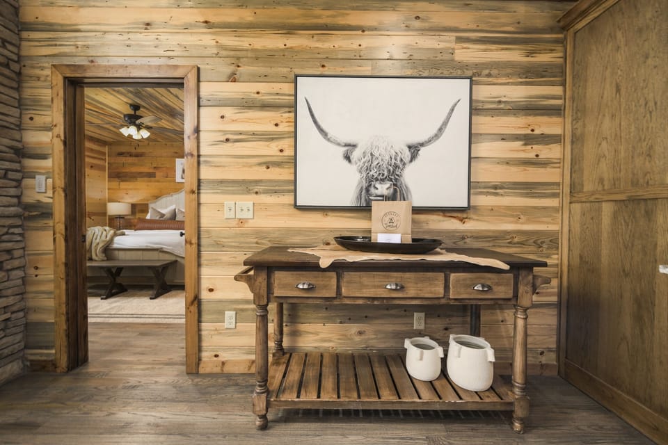 Warm wood interiors with carefully curated cabin decor