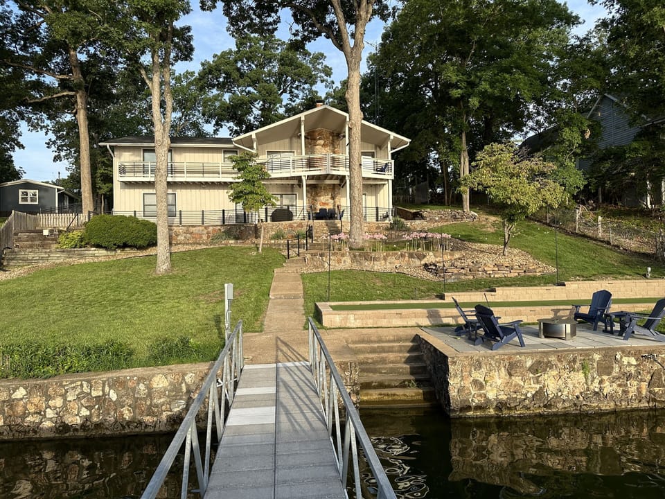 Huge private yard with bocce court and firepit area - all professionally lit