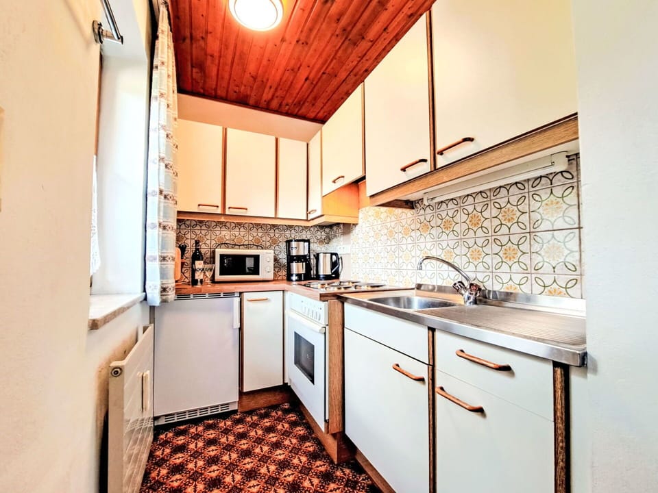 Flooring, Interior Design, Wood, Floor, Major Appliance, Kitchen, Countertop, Room, Cabinetry, Ceiling